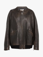 Onyx Distressed Leather Bomber Jacket