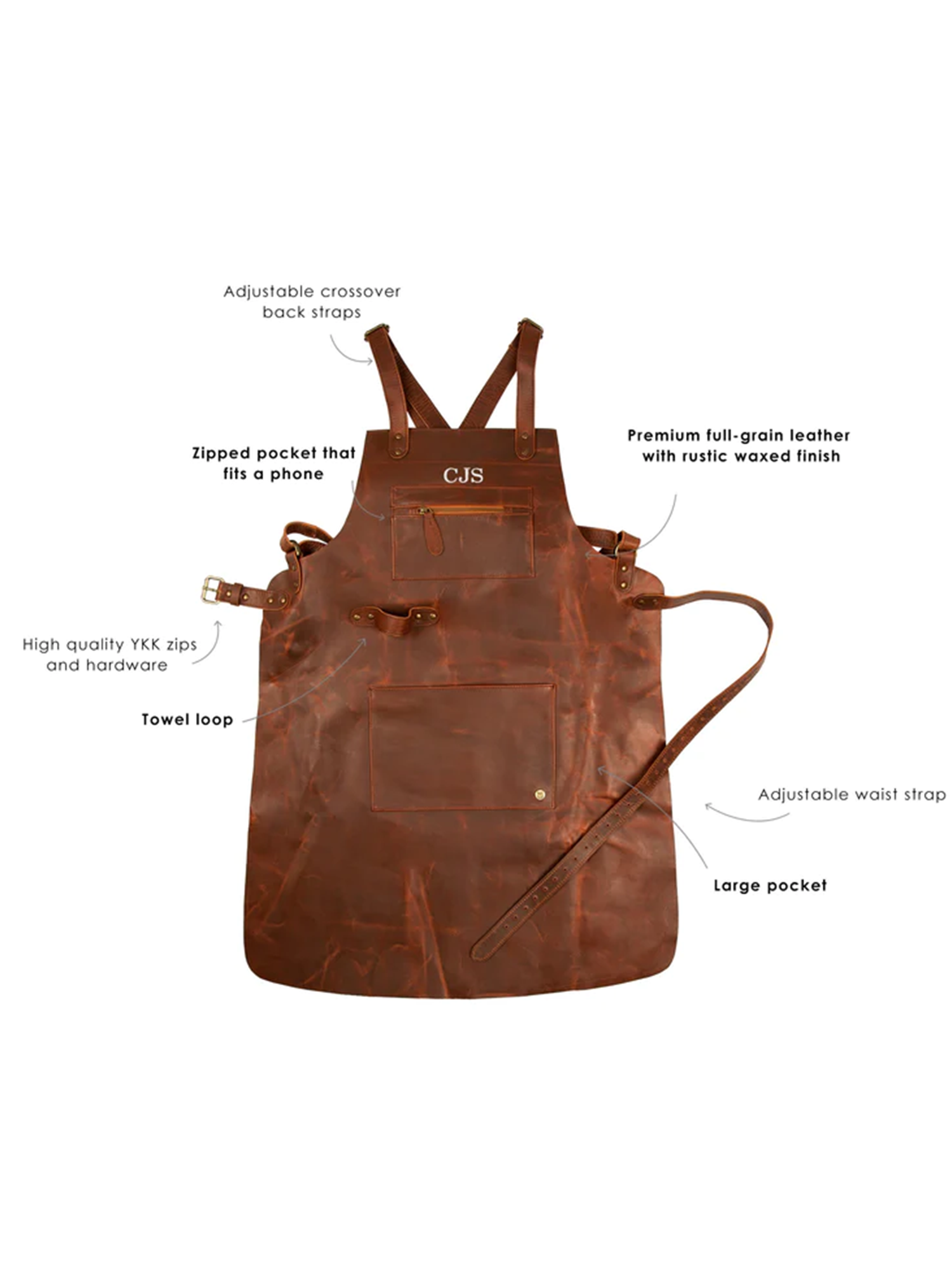 Brown Ruche Cross Back Leather Apron