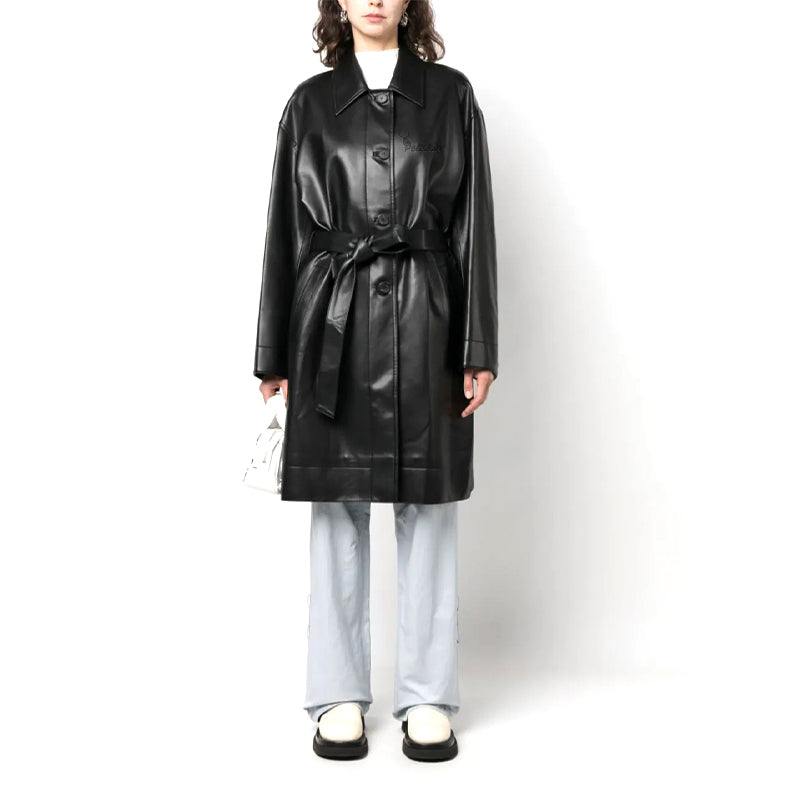 Peltskin Belted Faux-Leather Trench Coat