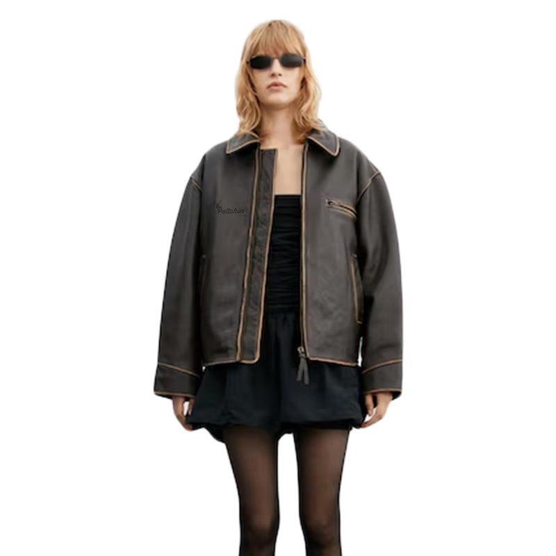 PeltSkin Oversized Worn-Effect Leather Jacket