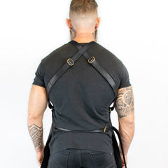 Cross Back Leather Apron - Jet Black
