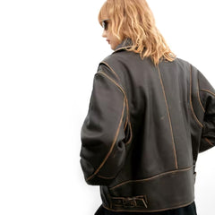 PeltSkin Oversized Worn-Effect Leather Jacket