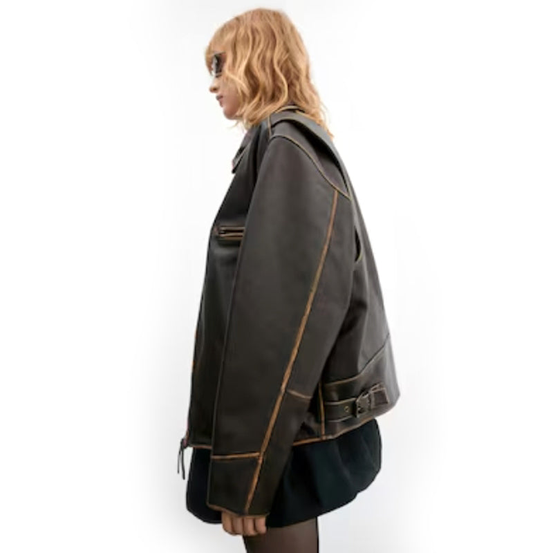 PeltSkin Oversized Worn-Effect Leather Jacket