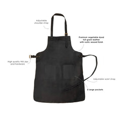 Double Pocket Leather Work Apron - Charcoal Black