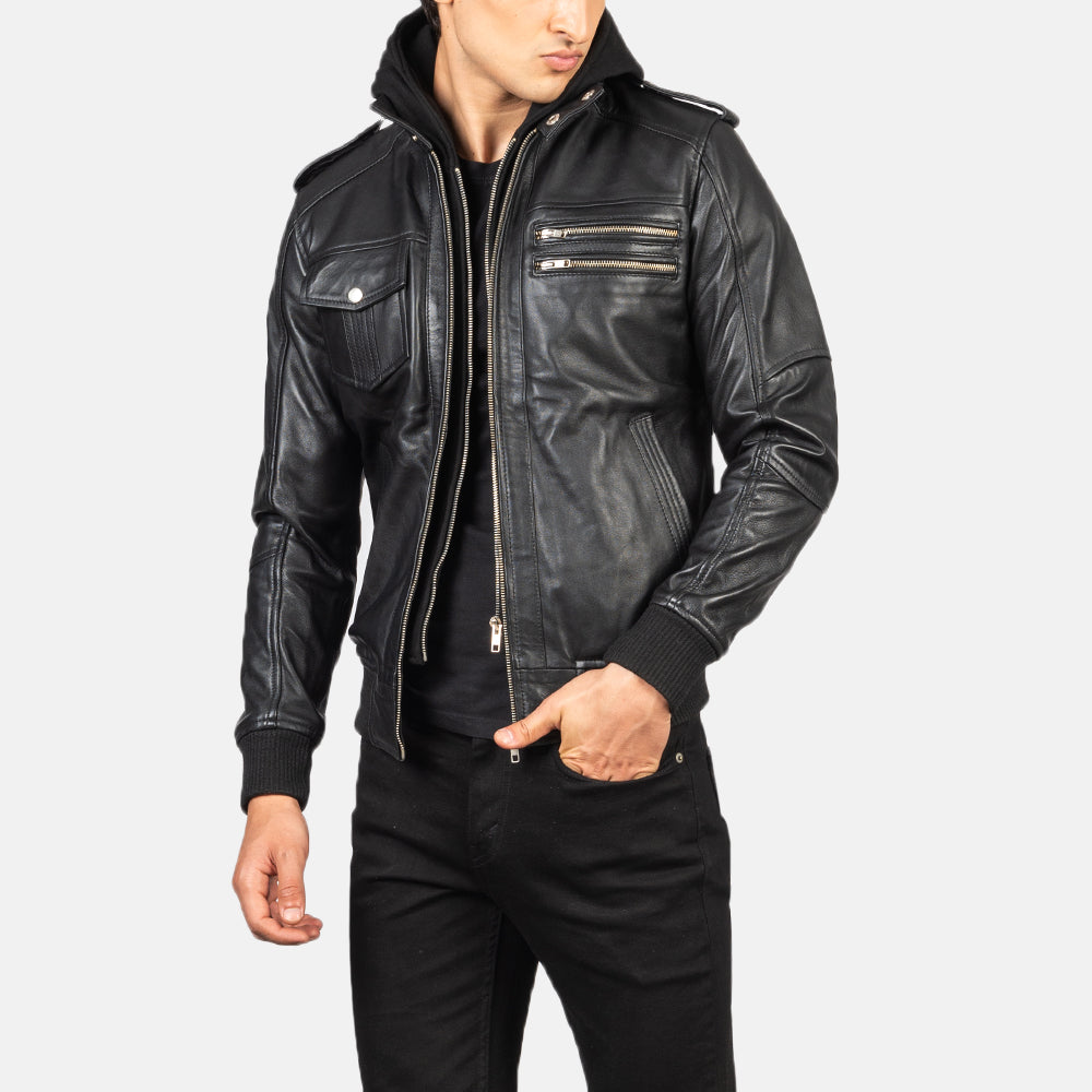 Bravado Black Hooded Leather Jacket