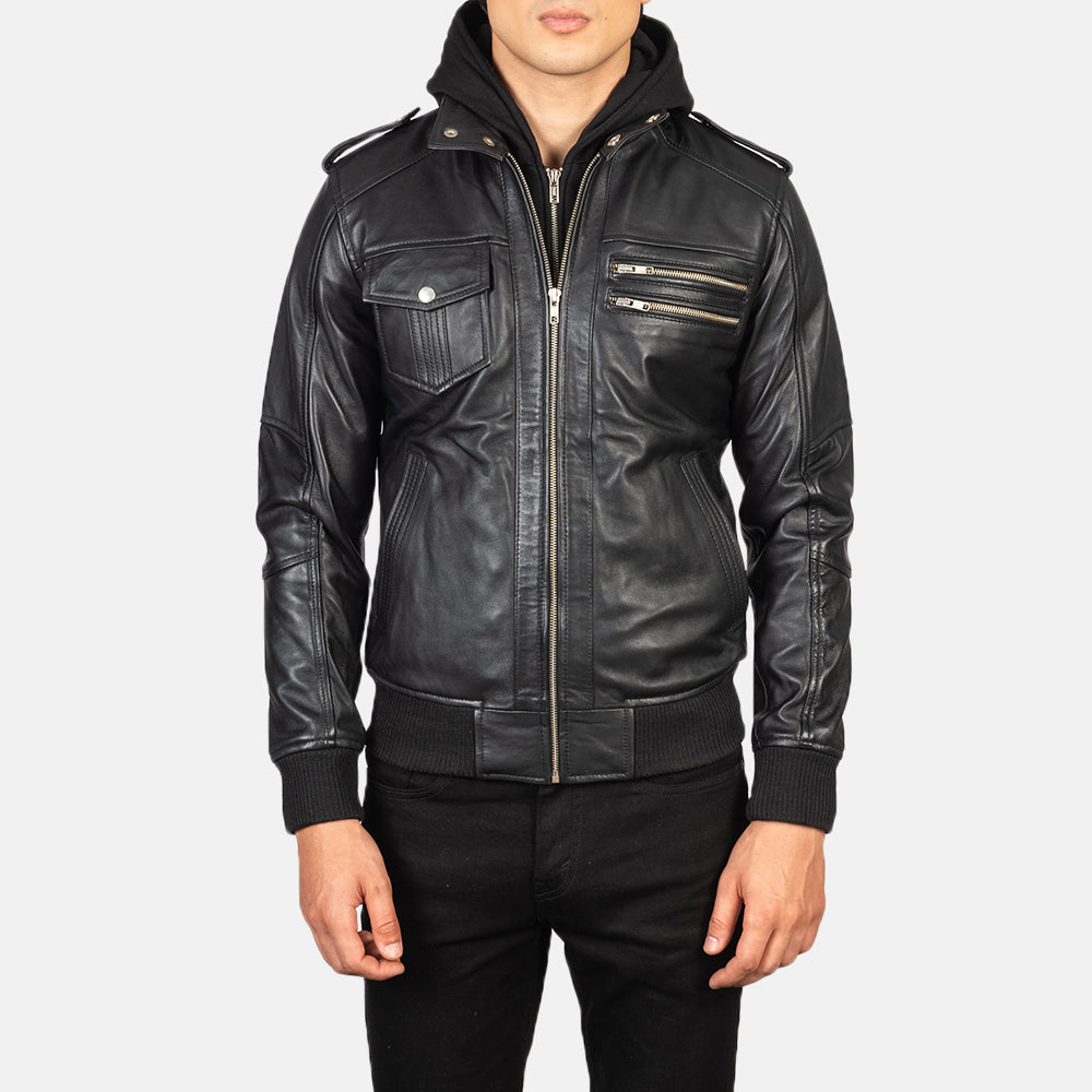 Bravado Black Hooded Leather Jacket