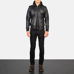 Bravado Black Hooded Leather Jacket