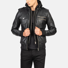 Bravado Black Hooded Leather Jacket