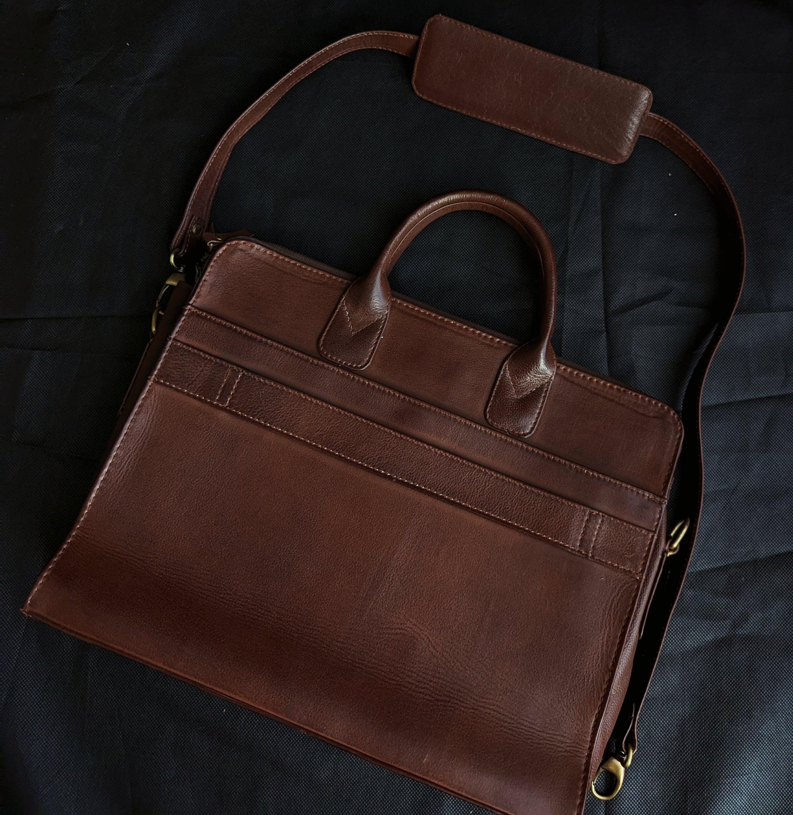 Peltskin Leather Laptop Bag - Dark Brown | Premium Genuine Leather Laptop Briefcase with Shoulder Strap | Durable & Stylish